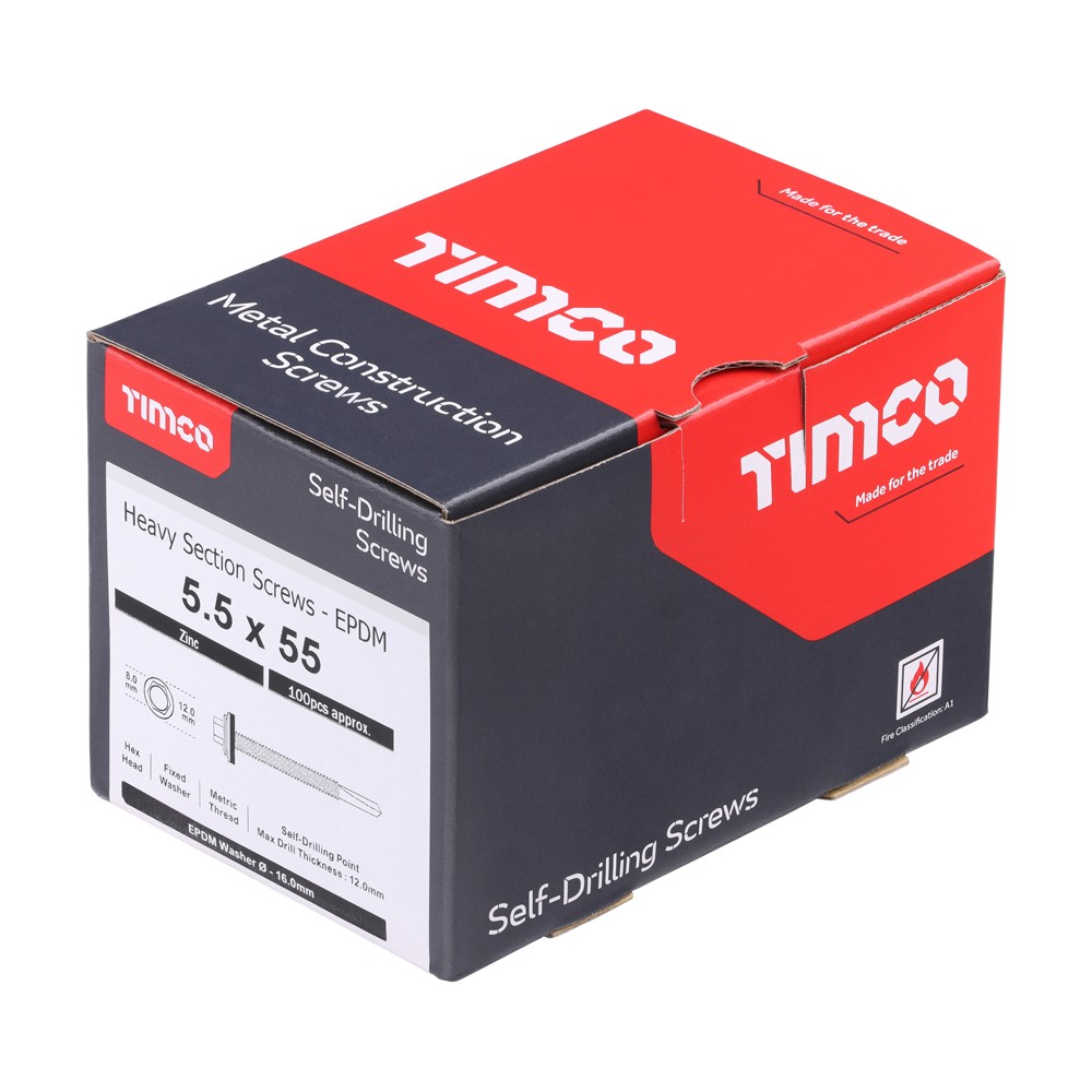 Timco Metal Construction Heavy Section Self Drilling Screws EPDM Washer Hex - Zinc