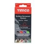 Timco Builders Permanent Markers - Fine Tip - Mixed Colours