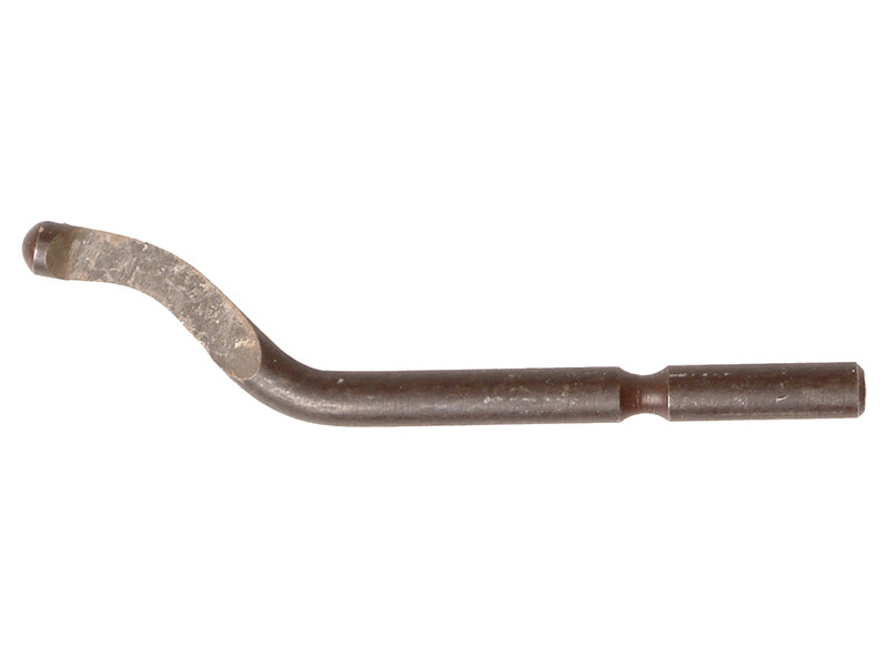A metal rod with one straight end and one curved, hooked end. The surface appears worn and slightly rusted. The object is photographed on a white background.