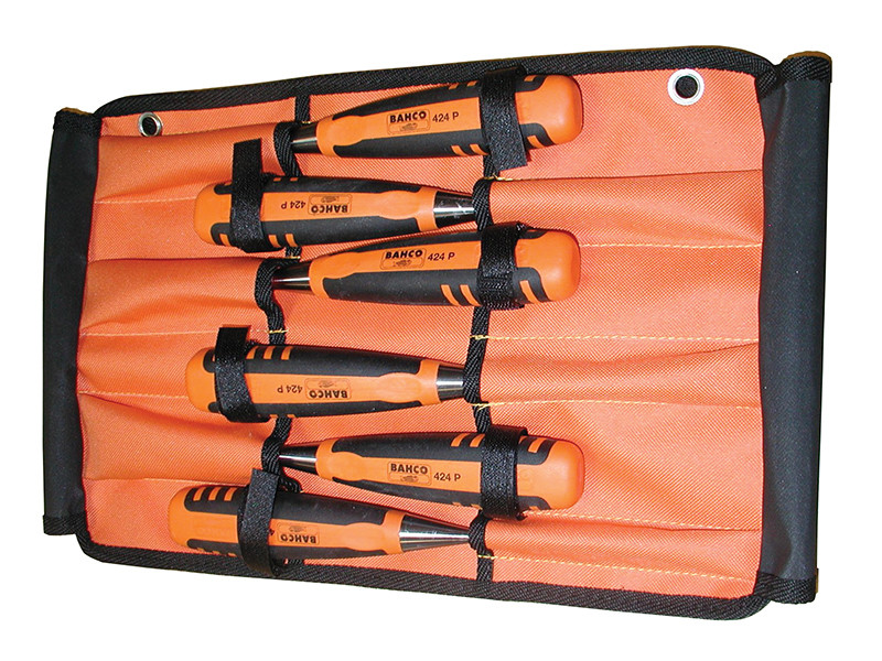 Bahco BAH424PS6ROL 424-P Bevel Edge Chisel Set in Roll, 6 Piece