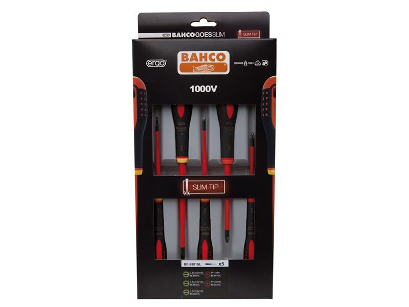 Bahco BAH9881SL BE-9881SL ERGO™ Slim VDE Insulated Screwdriver Set, 5 Piece