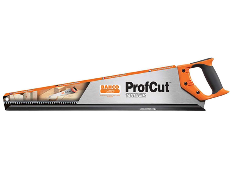 A Bahco ProfCut Timber hand saw with an orange and black handle, designed for cutting wood. The blade is silver with black teeth and features the ProfCut and Bahco logos.