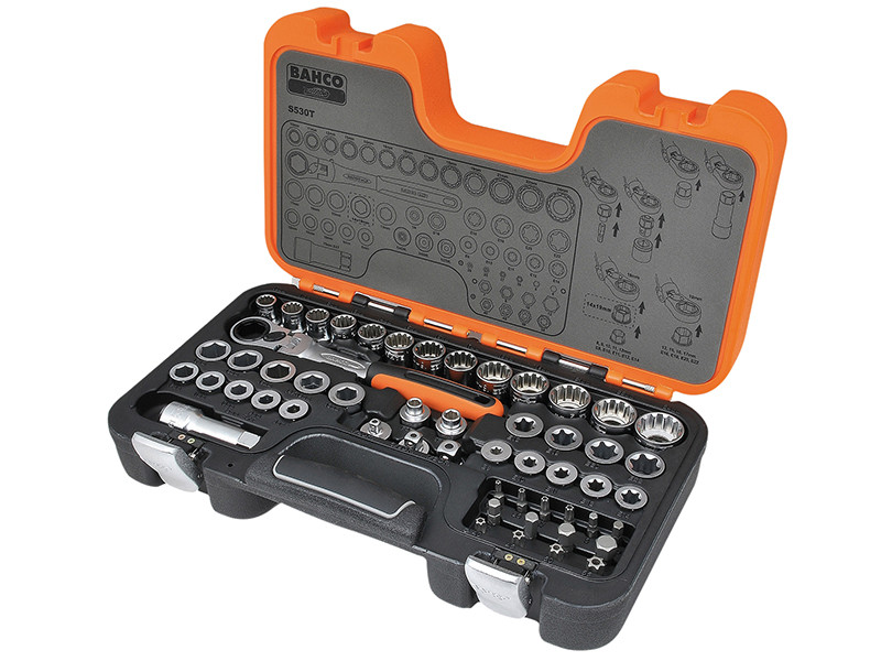Bahco BAHS530T S530T Pass-Through Socket Set of 53 Metric 1/2in Drive