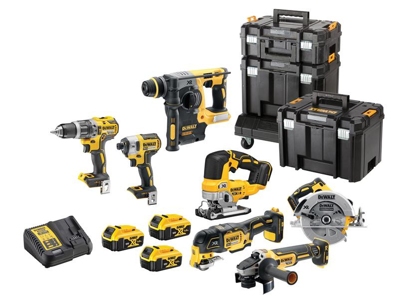 A yellow and black DEWALT 18V 5.0AH lithium-ion slide-pack battery, compatible with the DEWALT cordless tool range.