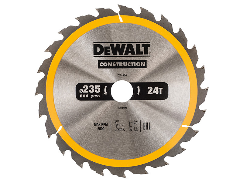DEWALT DT195QZ Portable Construction Circular Saw Blade 235 x 30mm