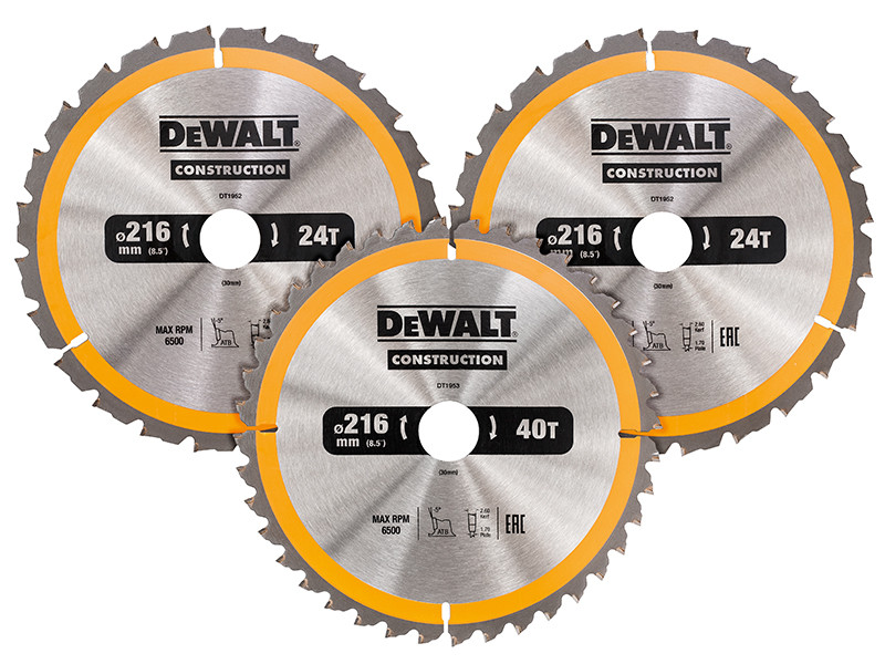 DEWALT DT196QZ Construction Circular Saw Blade 3 Pack 30mm 24T