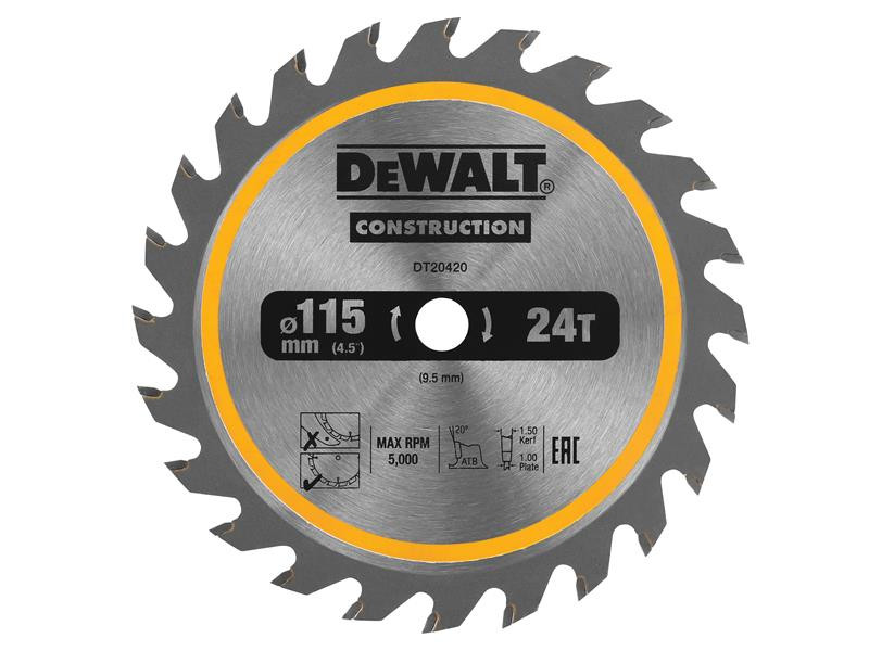 DEWALT DT20420QZ TCT Construction Circular Saw Blade 115 x 9.5mm 24T