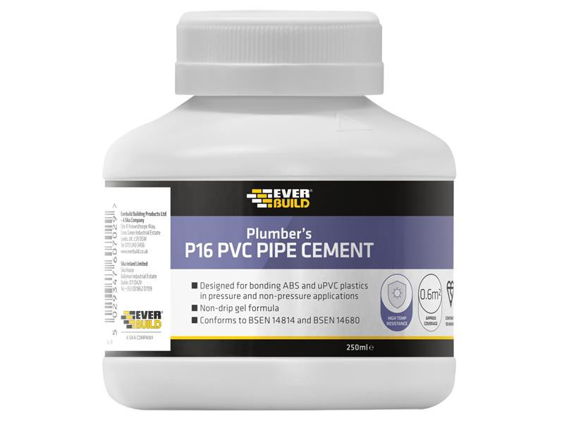 Everbuild EVBP16PIPE P16 Plumber's PVC Pipe Cement 250ml Fixings Store