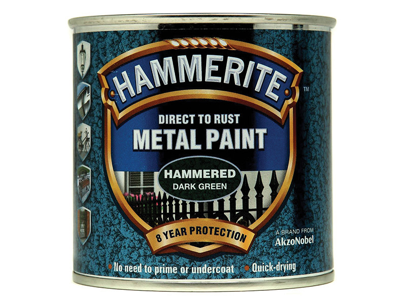 Hammerite HMMHFDG250 Direct to Rust Hammered Finish Metal Paint Dark Green 250ml
