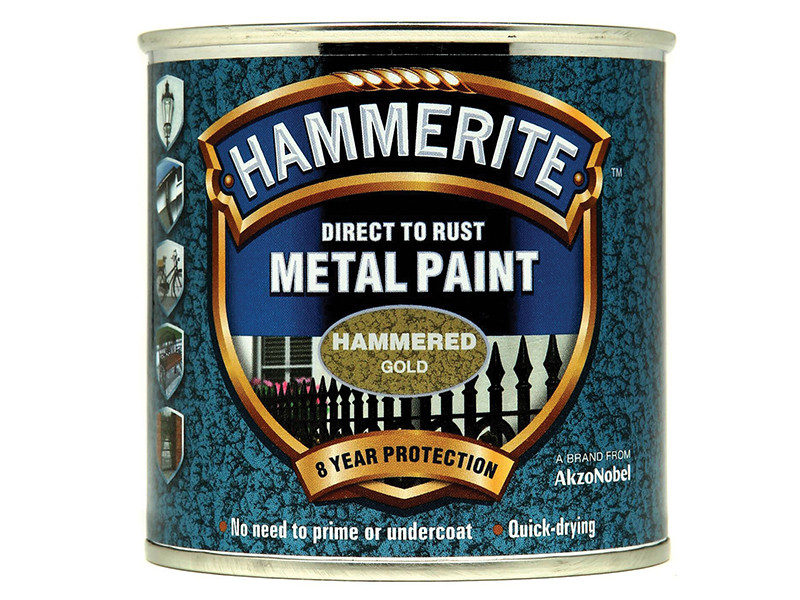 Hammerite HMMHFGO250 Direct to Rust Hammered Finish Metal Paint Gold 250ml