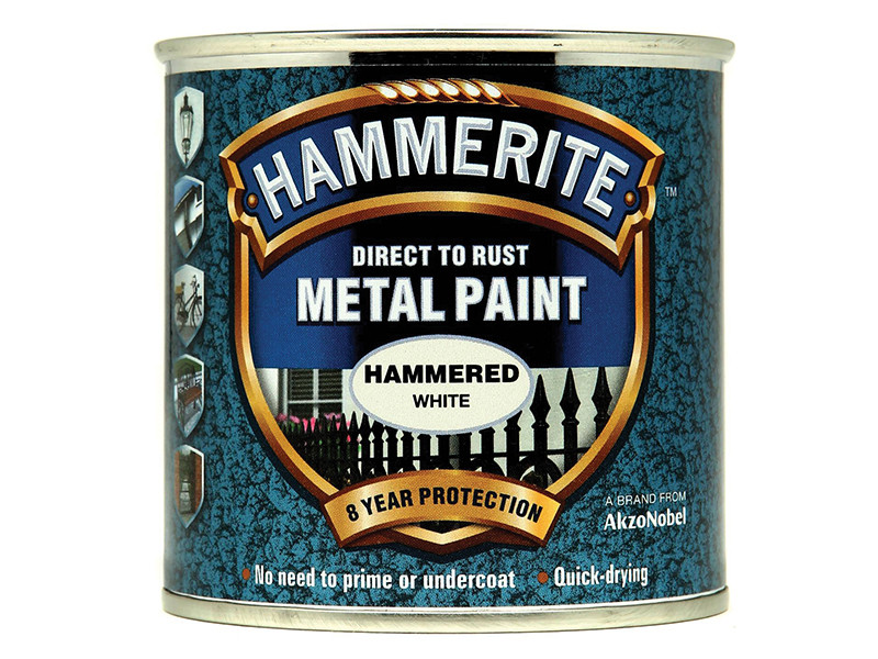 Hammerite HMMHFW250 Direct to Rust Hammered Finish Metal Paint White 250ml