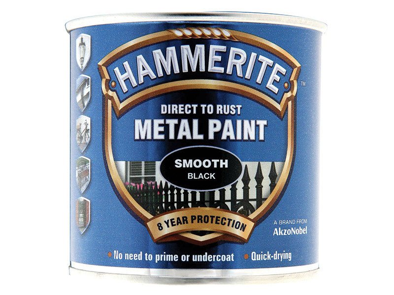 Hammerite HMMSFB25L Direct to Rust Smooth Finish Metal Paint Black 2.5 Litre