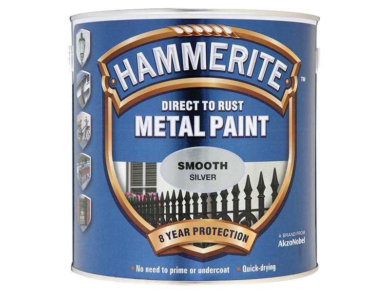 Hammerite HMMSFS25L Direct to Rust Smooth Finish Metal Paint Silver 2.5 Litre
