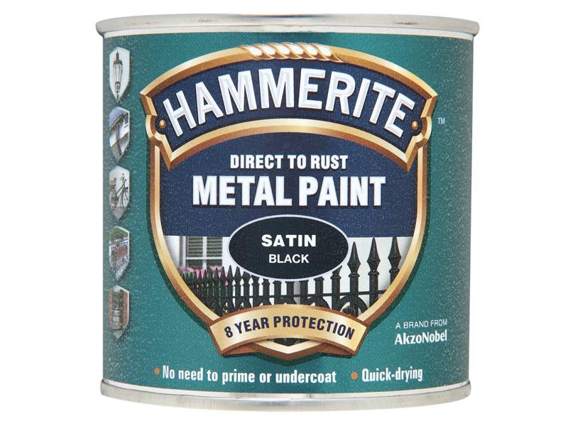 Hammerite HMMSFSB250 Direct to Rust Satin Finish Metal Paint Black 250ml