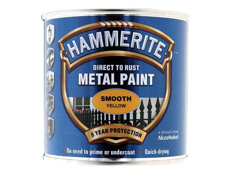Hammerite HMMSFY250 Direct to Rust Smooth Finish Metal Paint Yellow 250ml 