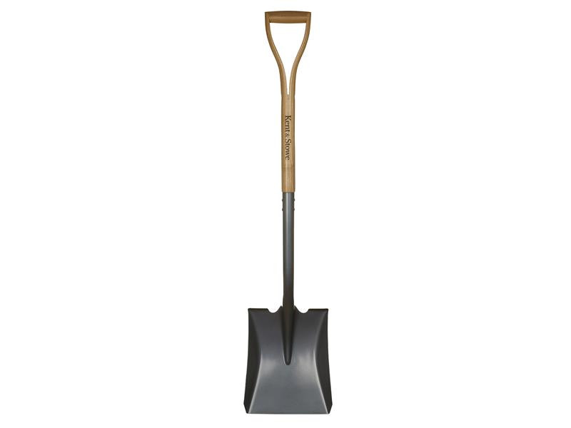 A short-handled square-bladed spade with a steel blade and a wooden or fibreglass shaft, for general digging work.