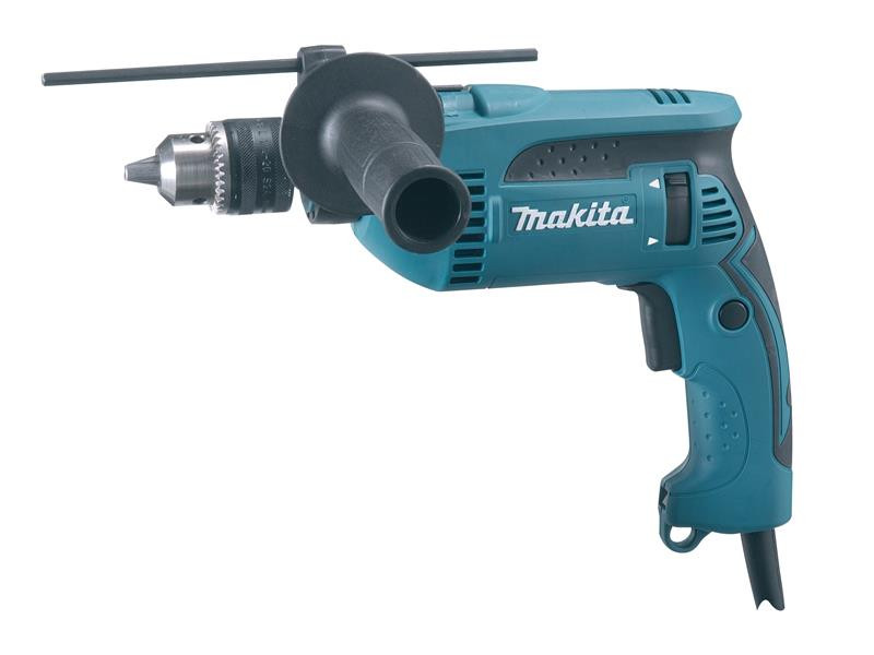 A teal and black Makita cordless drill driver with 110V a keyless chuck and variable-speed trigger, for drilling and screw driving.