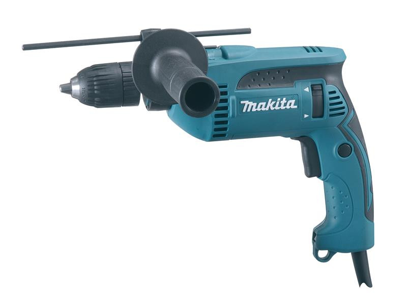 A teal and black Makita cordless drill driver with 110V a keyless chuck and variable-speed trigger, for drilling and screw driving.