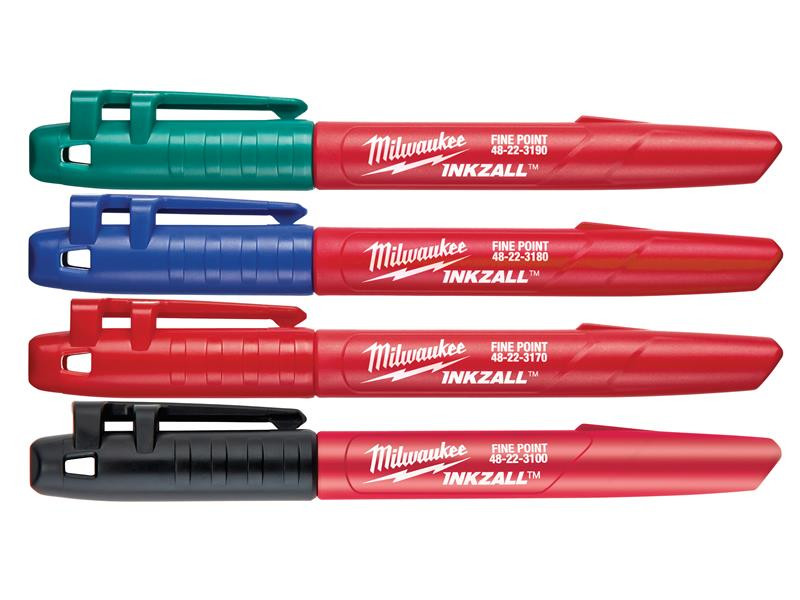 Milwaukee MHT48223106 INKZALL™ Fine Tip Marker Assorted Colours (Pack 4)
