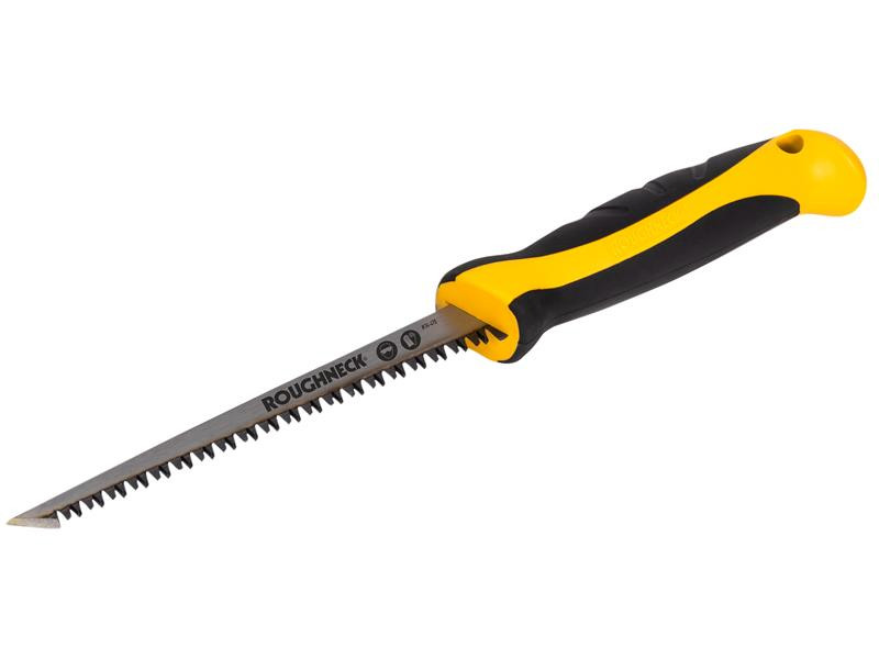 A saw with a hardened blade and a comfortable handle, for cutting timber, metal, or masonry.