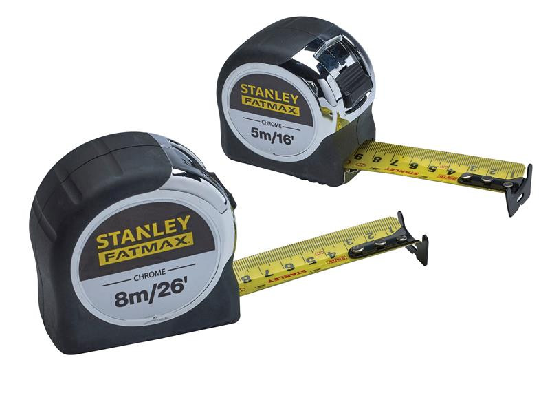STANLEY STA043041 FatMax® Chrome Pocket Tapes 5m/16ft & 8m/26ft (Twin Pack)