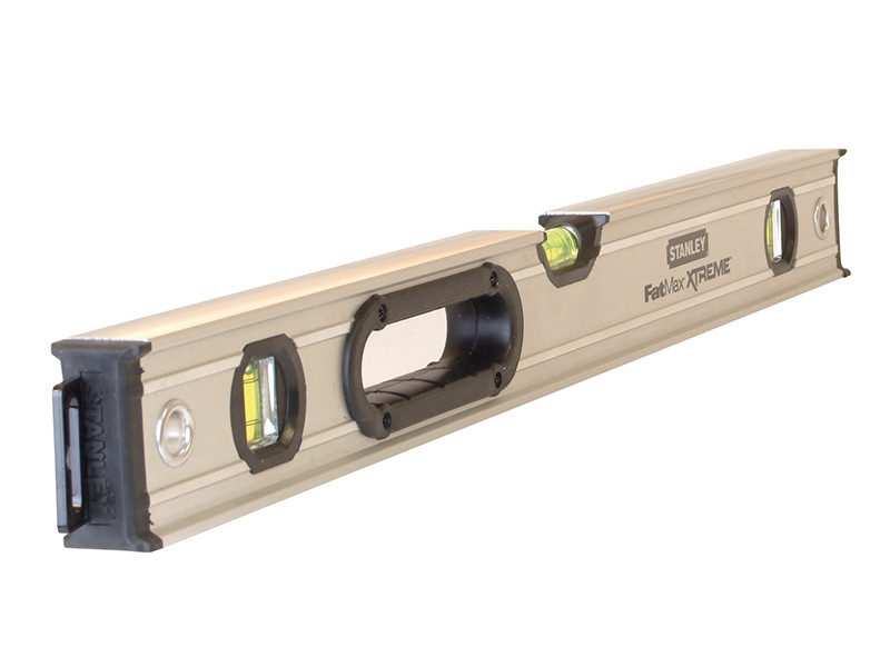 A Stanley  spirit level with an extruded aluminium body and accurate vials, for checking horizontal and vertical alignment.