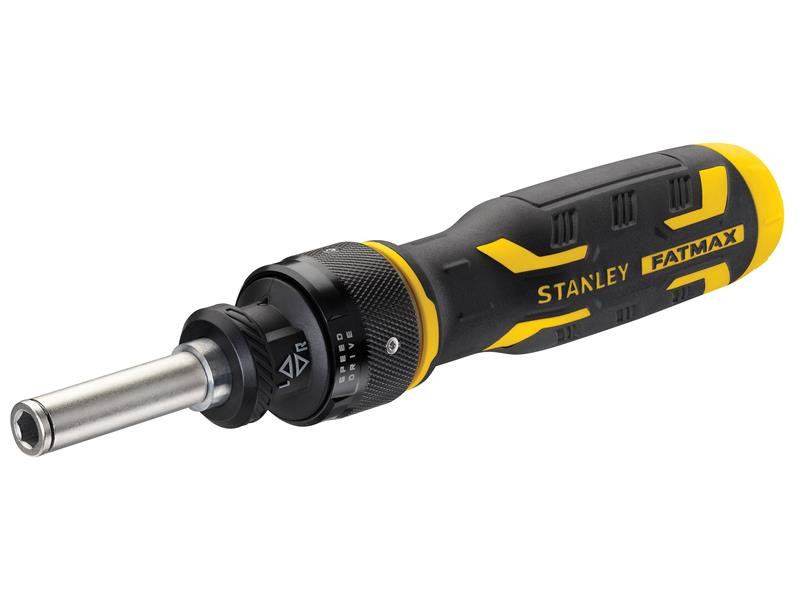 A Stanley multi-tip screwdriver with a comfort-grip handle and a hardened steel tip, for general assembly and fastening work.