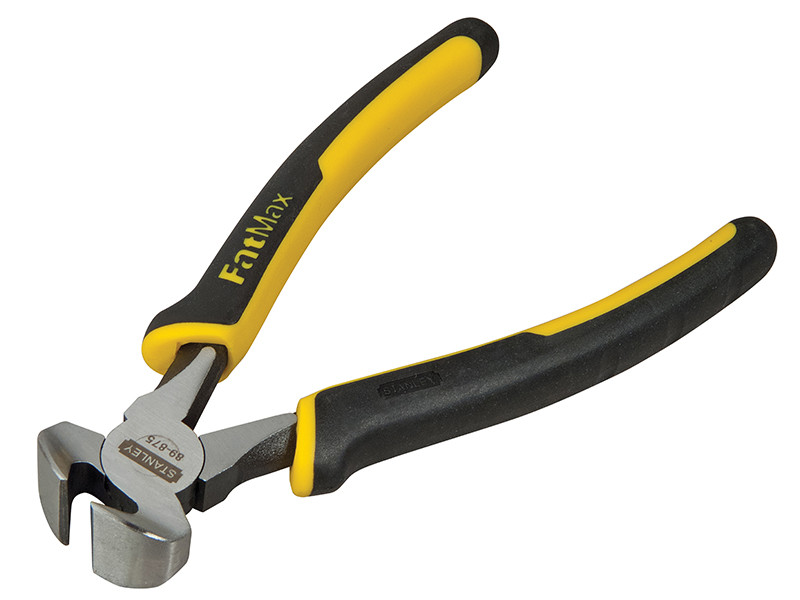 A pair of Stanley pliers with hardened steel jaws and insulated handles, for gripping and bending work.