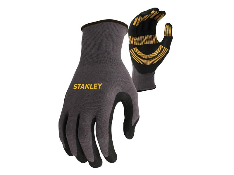 A pair of work gloves with a textured grip palm and adjustable wrist closure, designed for general site use.