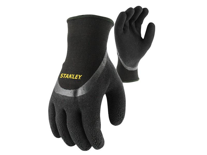A pair of thermal-lined work gloves with a textured grip palm and an elasticated wrist, for use in cold weather conditions.