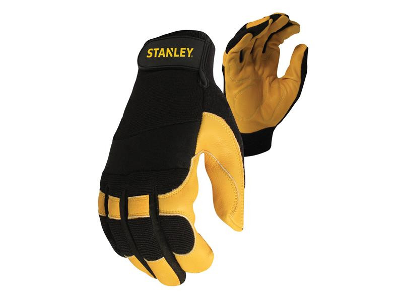 A pair of work gloves with a textured grip palm and adjustable wrist closure, designed for general site use.