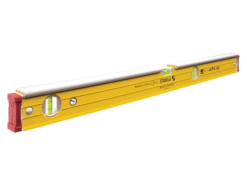 A Stabila 80cm spirit level with an extruded aluminium body and accurate vials, for checking horizontal and vertical alignment.