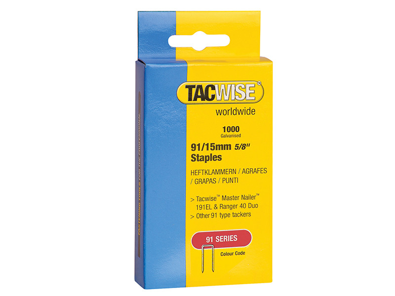 Tacwise TAC0283 91 Narrow Crown Staples - Electric Tackers (Pack 1000)