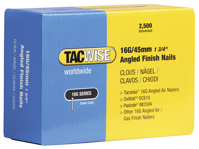 Tacwise TAC0769 16G Angled Finish Nails for DC618K (Pack 2500)