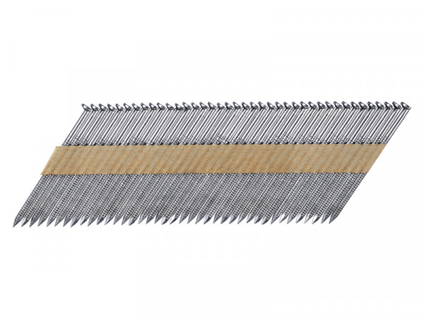 A galvanised ring-shank nail with annular rings along the shaft for enhanced withdrawal resistance in timber framing.,