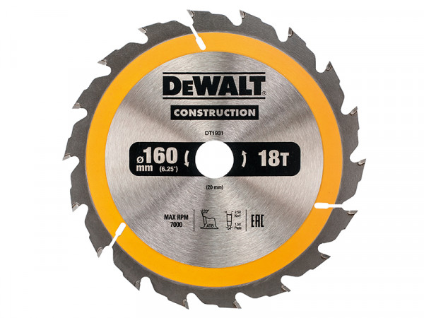 A yellow and black DEWALT cordless circular saw with a motor, an adjustable bevel plate, and a blade guard, for ripping and cross-cutting timber.