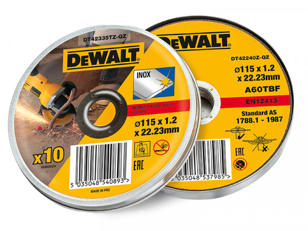 DEWALT DT42335TZ Inox Metal/Stainless Cutting Disc 115 x 1.2 22.23mm (Tin of 10)
