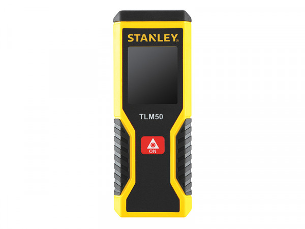 A Stanley laser distance meter with a digital display, for measuring distances and calculating areas and volumes quickly on site.