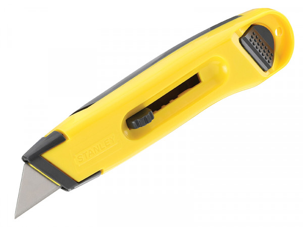 A Stanley retractable tape measure with a blade, a rubberised case, and a belt clip, for general site measurement.