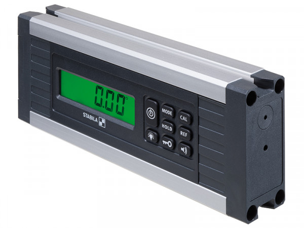 A Stabila digital angle finder with a stainless steel blade and an LCD readout, for measuring and transferring angles.
