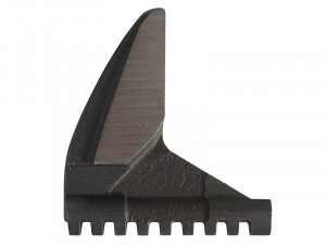 A metallic, fin-shaped object with a serrated bottom edge and a smooth, slanted top surface, resembling a small industrial cutting or gripping tool attachment.