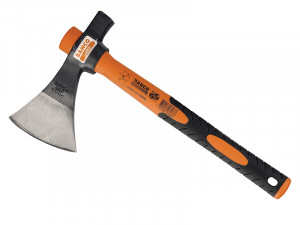 A Bahco-branded hatchet with an orange and black handle and a silver metal blade, displayed against a white background.