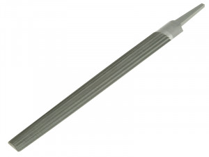 A metal hand file with a textured, rectangular surface and a tapered, smooth handle, used for shaping or smoothing materials like metal or wood.