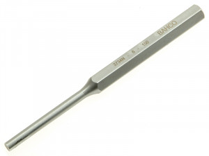 A metal pin punch tool with a hexagonal handle and a cylindrical tip, engraved with the brand name BAHCO and product details along the handle.