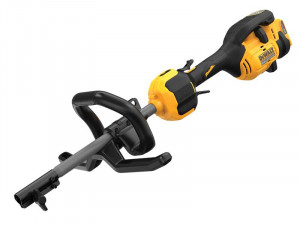 A yellow and black cordless DEWALT power tool, likely a string trimmer or brushless trimmer, with a handle and trigger grip, shown at an angle on a white background.