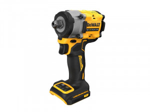 A yellow and black DEWALT 20V XR cordless brushless impact wrench with a textured grip and battery slot at the base, shown on a white background.
