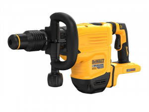 A yellow and black DeWalt cordless rotary hammer drill with a large handle and brushless motor, shown on a white background.