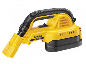 A yellow and black DEWALT cordless leaf blower with 18V variable airflow control and a concentrator nozzle.,