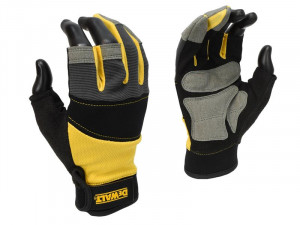 A pair of work gloves with a textured grip palm and adjustable wrist closure, designed for general site use.