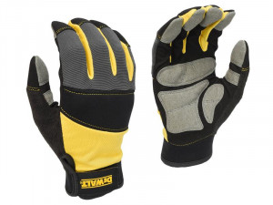 A pair of work gloves with a textured grip palm and adjustable wrist closure, designed for general site use.
